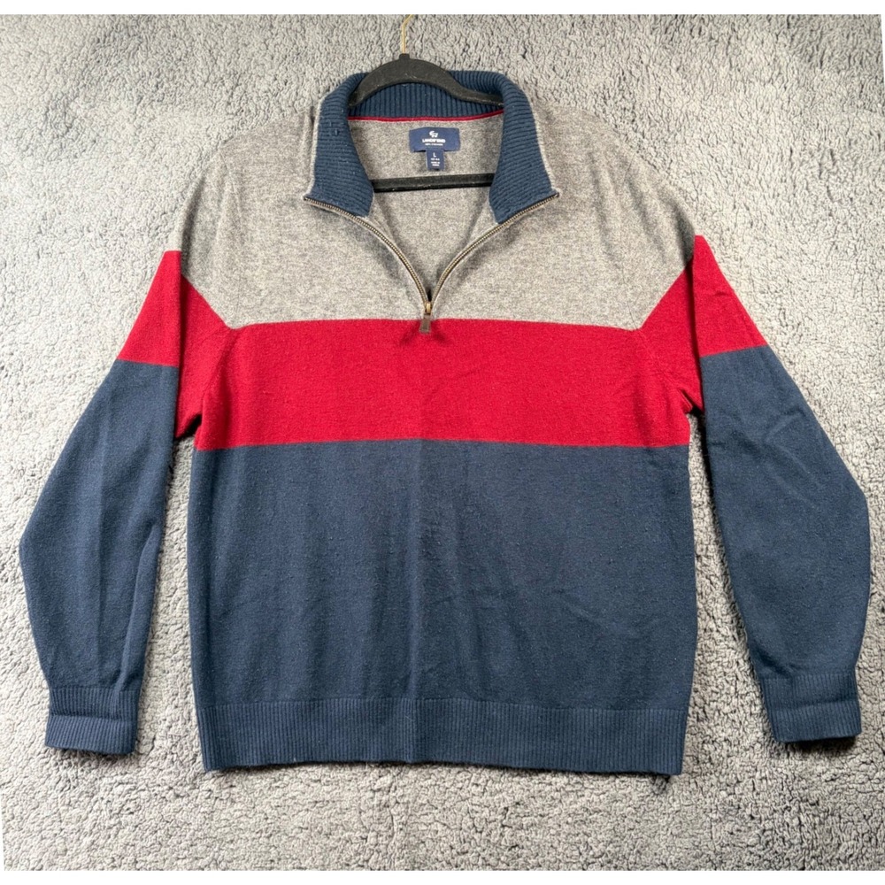 Lands End 100% Cashmere Quarter Zip  Men's L Sweater Colorblock Old Money Preppy